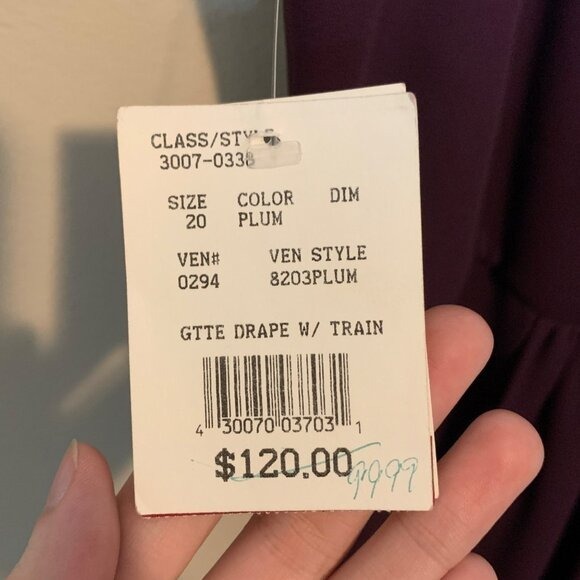 Michaelangelo Plum Bridesmaid Dress W/ Draped Neck & Train Plus Size 20 - Picture 5 of 5